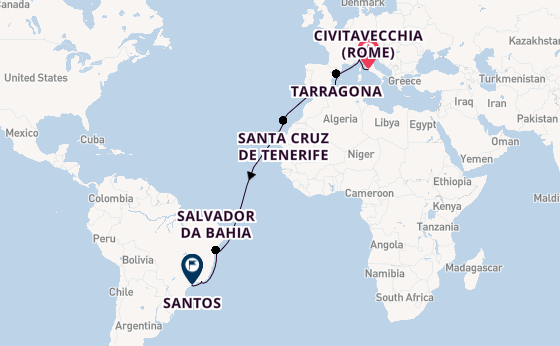 trans-Atlantisch vanaf Civitavecchia (Rome), Italië met de MSC Divina