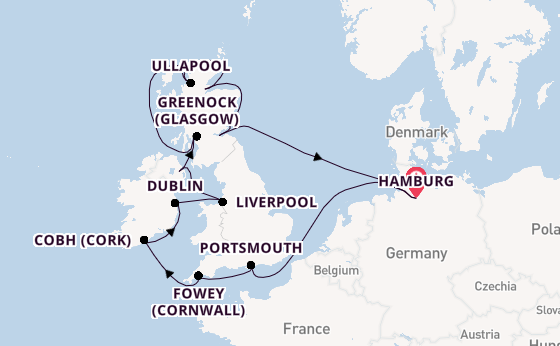 Britse Eilanden vanaf Hamburg, Duitsland met de VASCO DA GAMA