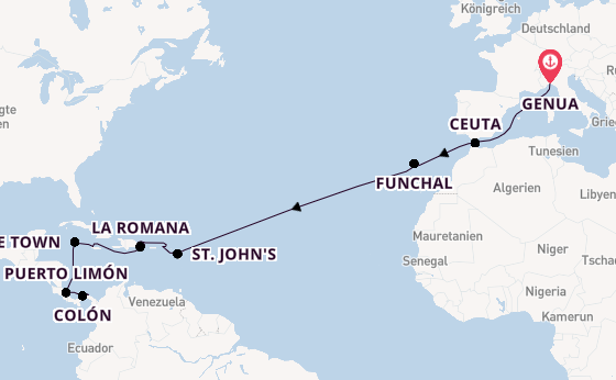 Transatlantik ab Genua, Italien auf der Artania