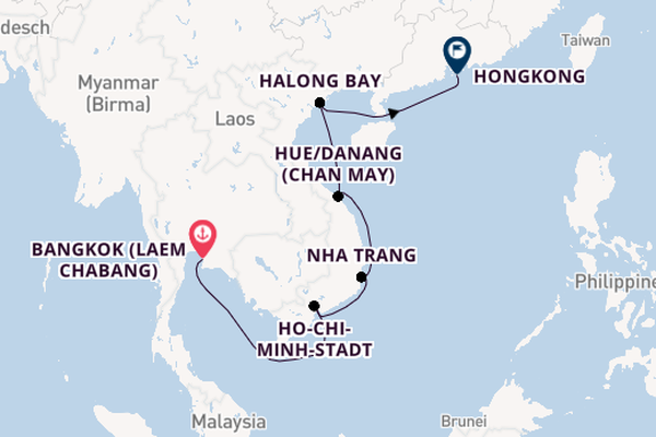 Südostasien ab Bangkok (Laem Chabang), Thailand auf der Silver Muse