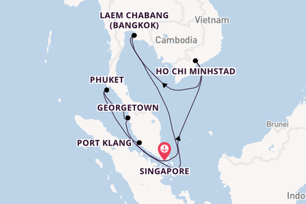 Zuidoost-Azië vanaf Singapore, Singapore met de Diamond Princess