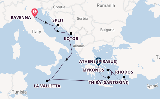 Oostelijke Middellandse Zee vanaf Ravenna, Italië met de Celebrity Eclipse