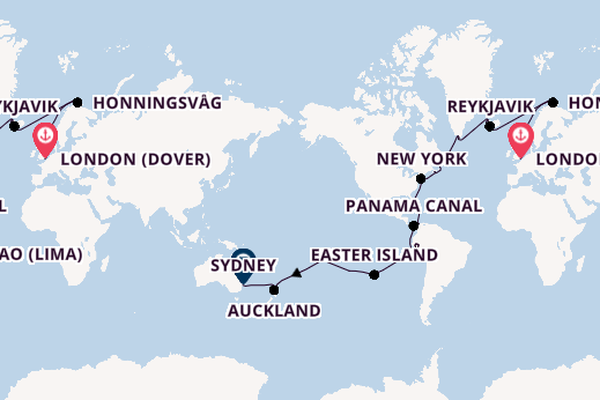 World Cruise from London (Dover), England, United Kingdom with the Crown Princess