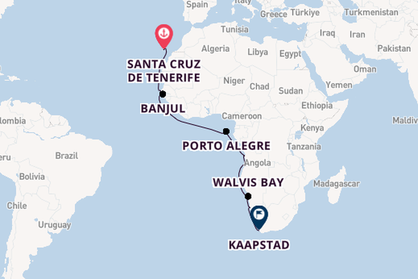 Afrika vanaf Santa Cruz de Tenerife, Tenerife, Spanje met de MS EUROPA 2