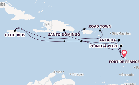 Caribbean from Fort de France, Martinique with the Costa Favolosa