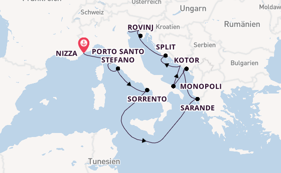 Mittelmeer ab Nizza, Frankreich auf der Silver Shadow