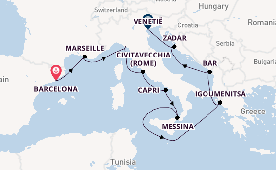 Middellandse Zee vanaf Barcelona, Spanje met de Sirena