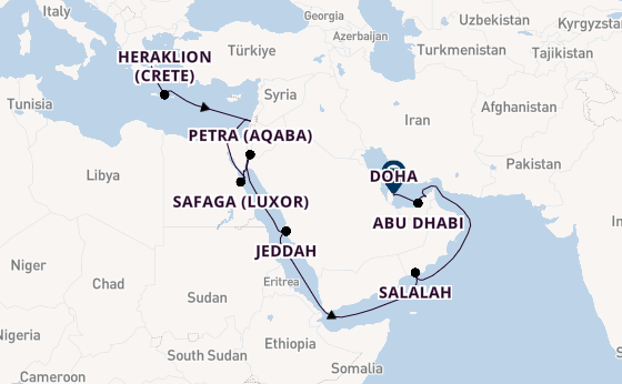 Middle East from Piraeus (Athens), Greece with the Seven Seas Mariner