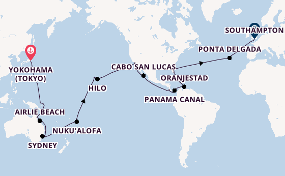 World Cruise from Yokohama (Tokyo), Japan with the Queen Elizabeth