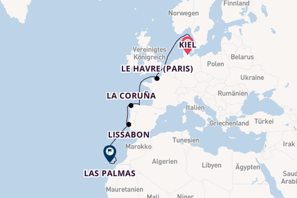 Kanarische Inseln ab Kiel, Deutschland auf AIDAprima