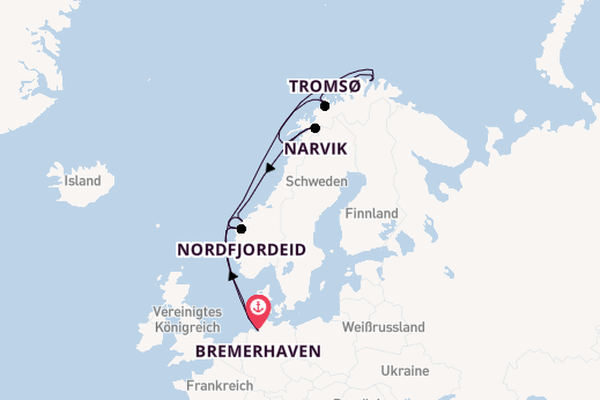 Norwegen ab Bremerhaven, Deutschland auf der Mein Schiff 3