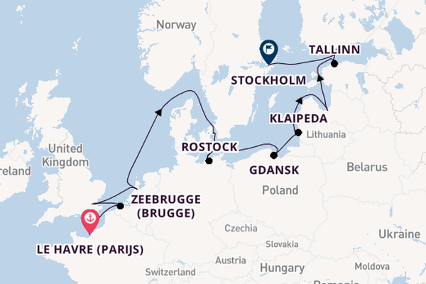 Engeland vanaf Le Havre (Parijs), Frankrijk met de Norwegian Dawn