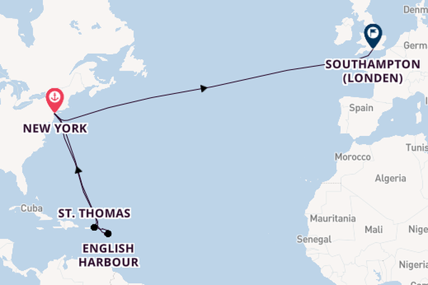 trans-Atlantisch vanaf New York, Verenigde Staten met de Queen Mary 2