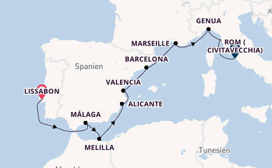 Westliches Mittelmeer ab Lissabon, Portugal auf der Allura 