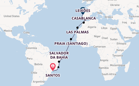 trans-Atlantisch vanaf Santos, Brazilië met de Costa Diadema
