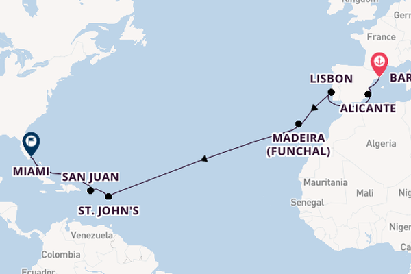 Barcelona To Miami & The Caribbean