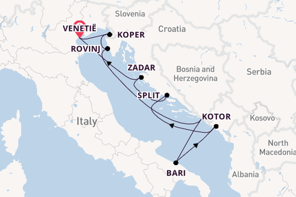 Middellandse Zee vanaf Venetië, Italië met de Silver Muse
