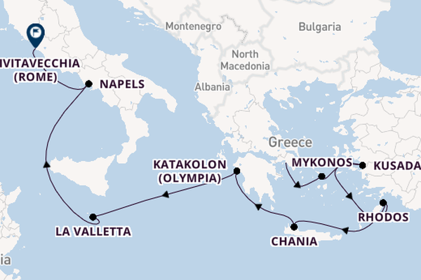 Middellandse Zee vanaf Athene (Piraeus), Griekenland met de Majestic Princess