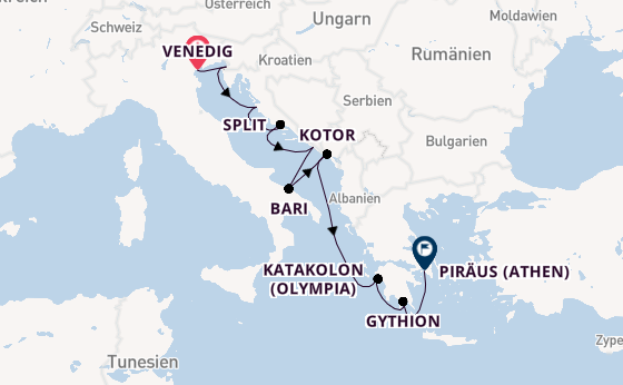 Östliches Mittelmeer ab Venedig, Italien auf der Silver Nova