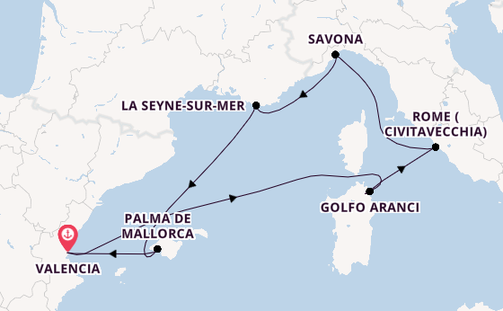 Western Mediterranean from Valencia, Spain with the Costa Pacifica