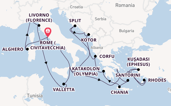Mediterranean Sea from Rome (Civitavecchia), Italy with the Enchanted Princess