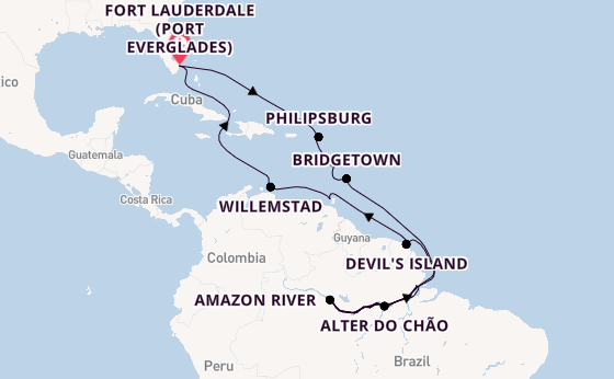 South America from Fort Lauderdale (Port Everglades), Florida with the Volendam