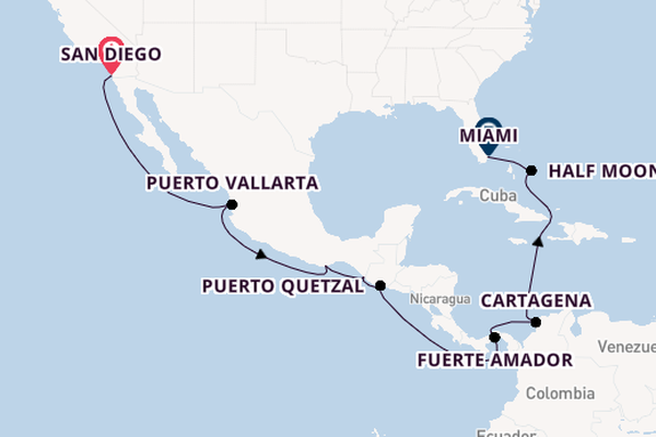Midden-Amerika vanaf San Diego, Verenigde Staten met de Zuiderdam