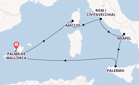 Westliches Mittelmeer ab Palma de Mallorca, Spanien auf der Mein Schiff 4