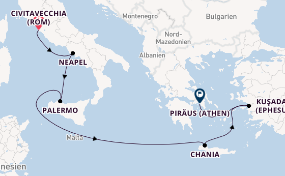 Mittelmeer ab Civitavecchia (Rom), Italien auf der Sun Princess