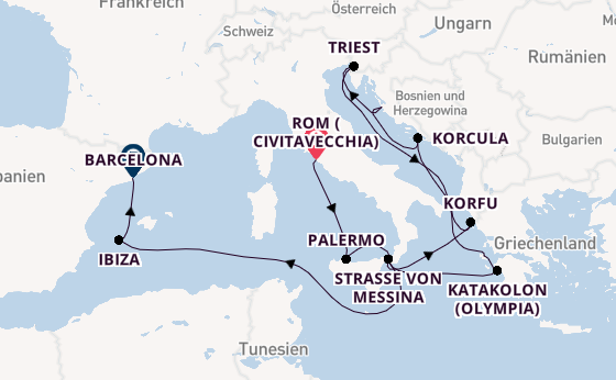 Mittelmeer ab Civitavecchia (Rom), Italien auf der Queen Elizabeth
