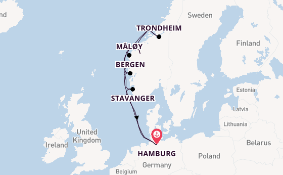 Noorwegen vanaf Hamburg, Duitsland met AIDAprima