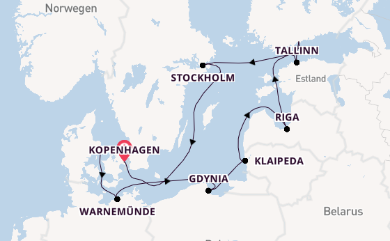 Ostsee ab Kopenhagen, Dänemark auf der MSC Magnifica