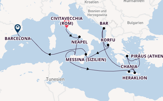 Mittelmeer ab Civitavecchia (Rom), Italien auf der Sun Princess