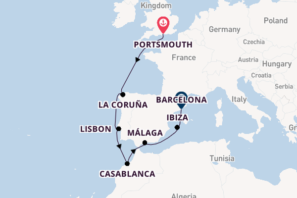 Western Mediterranean from Portsmouth, England, United Kingdom with the Scarlet Lady