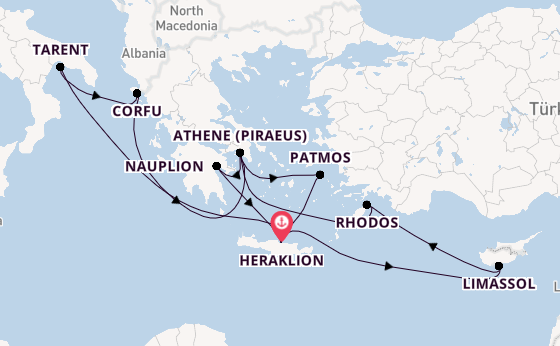 Oostelijke Middellandse Zee vanaf Heraklion, Griekenland met de Mein Schiff 5