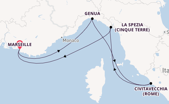 Westelijke Middellandse Zee vanaf Marseille, Frankrijk met de MSC World Europa