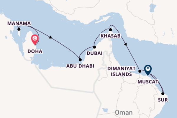 Midden-Oosten vanaf Doha, Qatar met de Le Bougainville