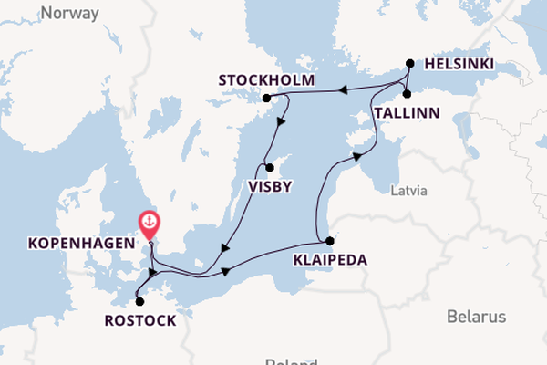 Oostzee vanaf Kopenhagen, Denemarken met de MSC Splendida