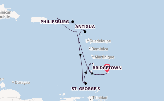 Southern Caribbean from Bridgetown, Barbados with the Iona
