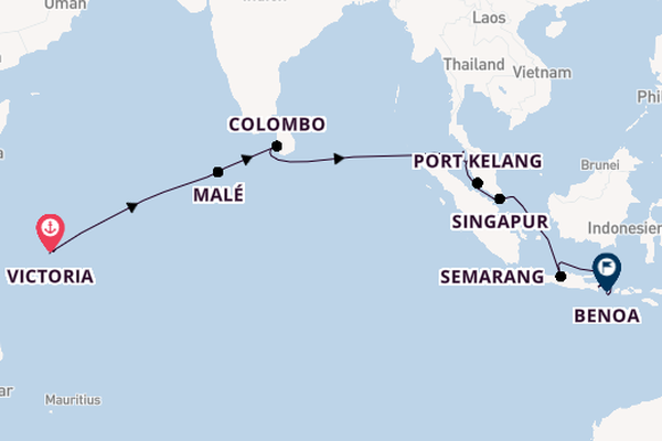 Südostasien ab Victoria, Seychellen auf der Amera