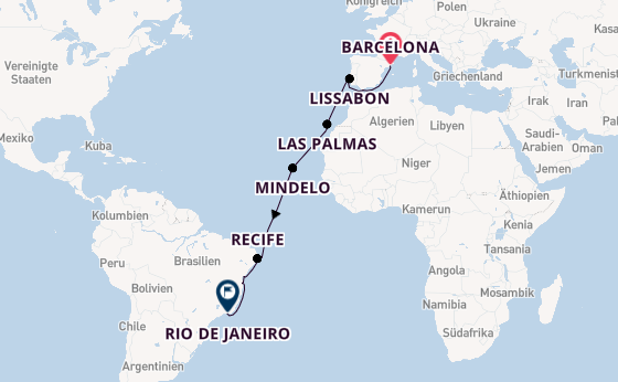 Transatlantik ab Barcelona, Spanien auf der Costa Favolosa