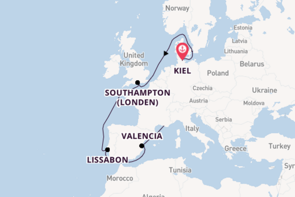 Westelijke Middellandse Zee vanaf Kiel, Duitsland met de MSC Euribia