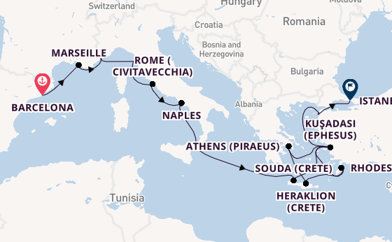 Mediterranean Sea from Barcelona, Spain with the Viking Mira