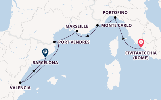 Westelijke Middellandse Zee vanaf Civitavecchia (Rome), Italië met de Seabourn Ovation