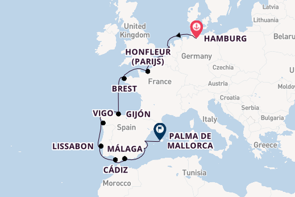 Westelijke Middellandse Zee vanaf Hamburg, Duitsland met de VASCO DA GAMA
