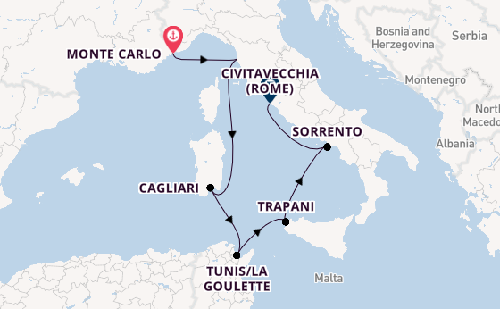 Westelijke Middellandse Zee vanaf Monte Carlo, Monaco met de Seven Seas Splendor