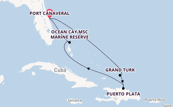 Caribbean vanaf Port Canaveral, Verenigde Staten met de MSC World Atlantic