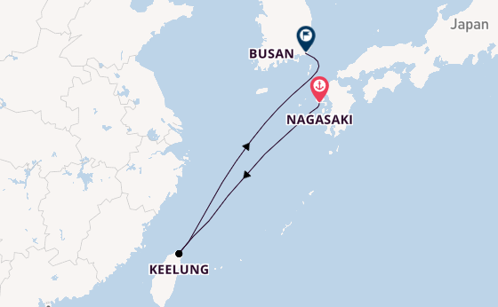 East Asia from Nagasaki, Japan with the Costa Serena