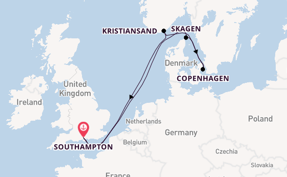 British Isles from Southampton, England with the Queen Anne
