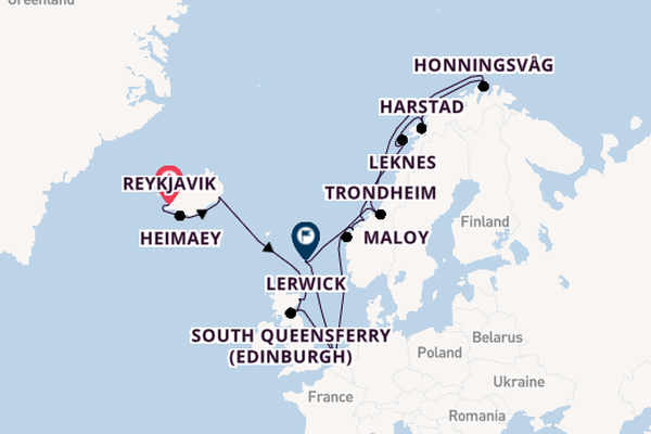 British Isles from Reykjavik, Iceland with the Rotterdam
